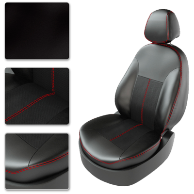 Авточехлы SKODA OCTAVIA A7 2013 Sedan HatchBack coombi чёрный/чёрный/красный
